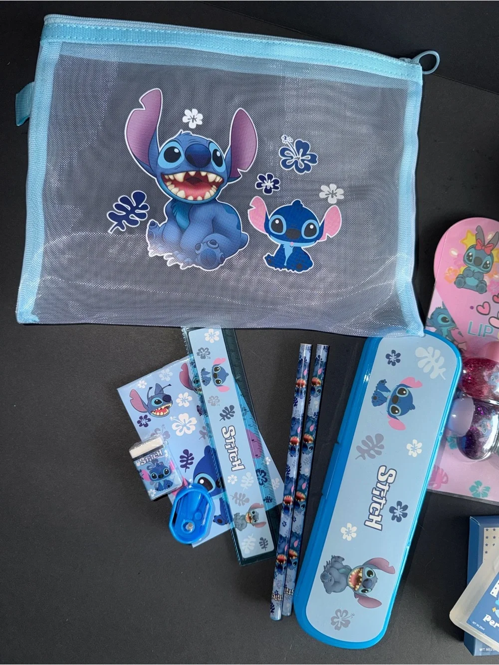 Disney Stitch Angel stationary bundle lip gloss plush keychain purfume set gift